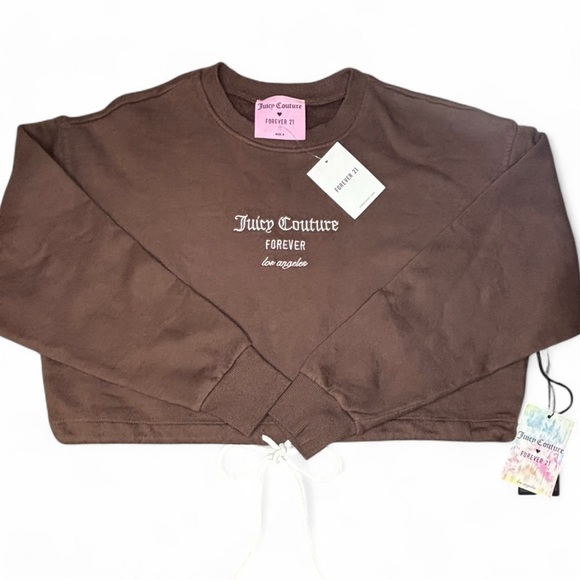 Juicy Couture Tops - NWT Juicy Couture Brown Cropped Sweatshirt Tie Waist Size Small
